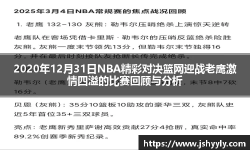 2020年12月31日NBA精彩对决篮网迎战老鹰激情四溢的比赛回顾与分析