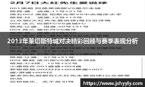 2013年莱切斯特城对决精彩回顾与赛季表现分析